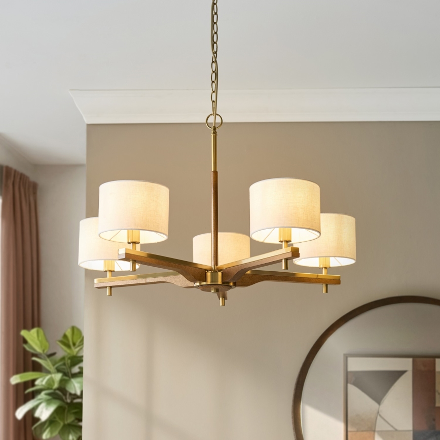 Endon 116994 - Luster na lancu HEATHCLIFF 5xE14/7W/230V mesing/jesion