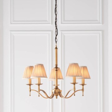 Endon 63627 - Luster na lancu STANFORD 5xE14/40W/230V mesing/bež