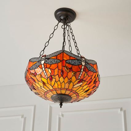 Endon 64076 - Luster na lancu Tiffany DRAGONFLY 3xE27/60W/230V Ø 41 cm