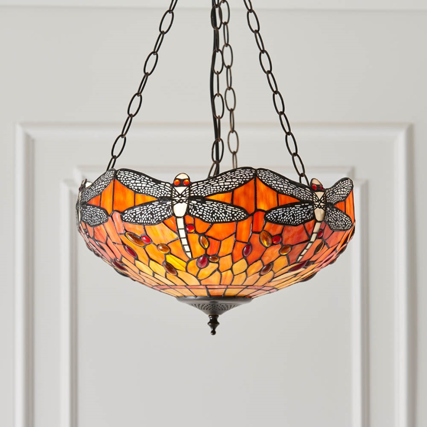 Endon 64076 - Luster na lancu Tiffany DRAGONFLY 3xE27/60W/230V Ø 41 cm