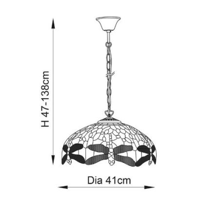 Endon 64080 - Luster na lancu Tiffany DRAGONFLY 3xE27/60W/230V promjer 41 cm