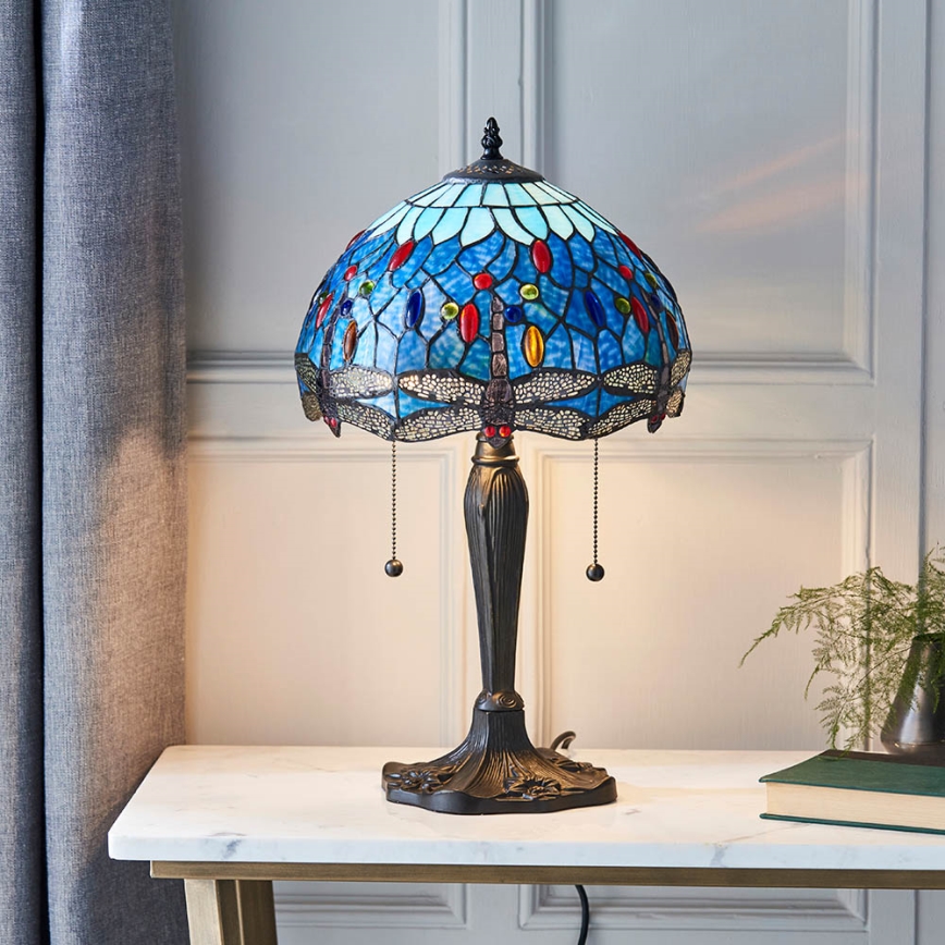Endon 64090 - Stolna lampa Tiffany DRAGONFLY, 2x E27/60W/230V, Ø 30 cm