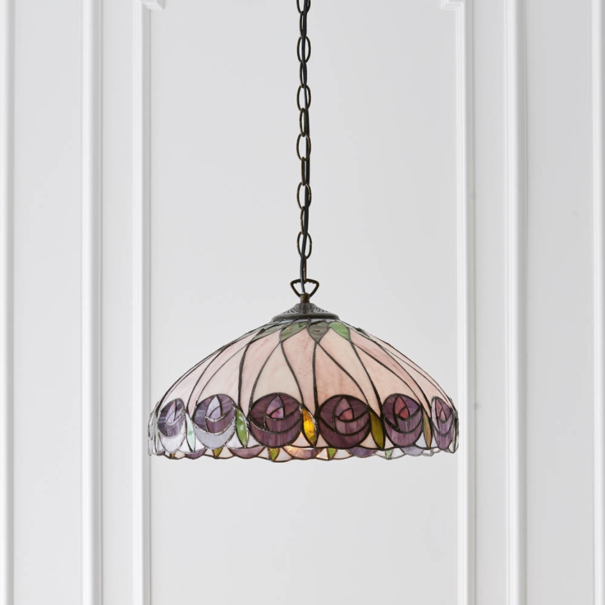 Endon 64176 - Luster na lancu Tiffany HUTCHINSON 1xE27/60W/230V promjer 40 cm