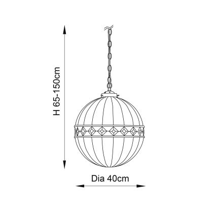 Endon 67045 - Tiffany luster FARGO na lancu, 1xE27/60W/230V, promjer 40 cm