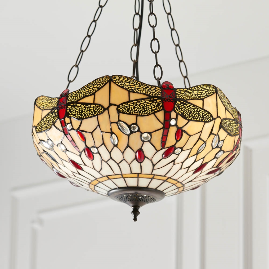 Endon 70759 - Luster na lancu Tiffany DRAGONFLY 3xE27/60W/230V promjer 41 cm
