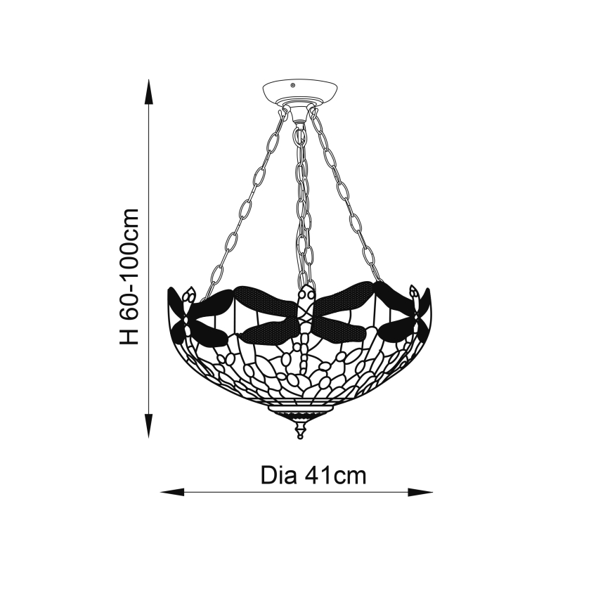 Endon 70759 - Luster na lancu Tiffany DRAGONFLY 3xE27/60W/230V promjer 41 cm
