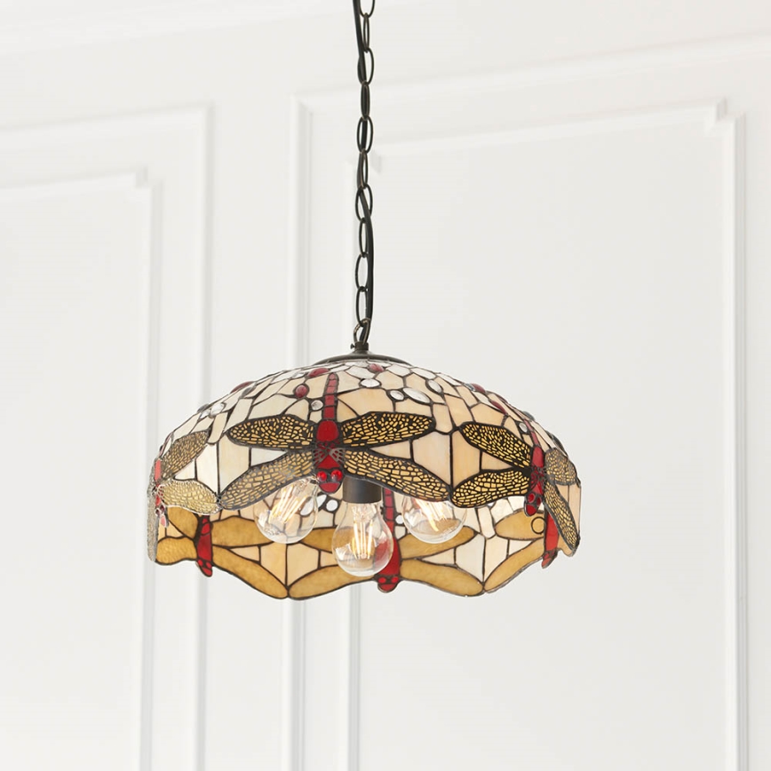 Endon 70824 - Luster na lancu Tiffany DRAGONFLY 3xE27/60W/230V pr. 41 cm