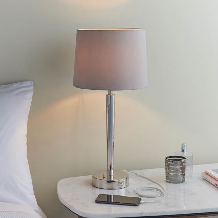 Endon 72175 - Stolna lampa s USB portom SYON 1xE14/40W/230V sjajni krom/bež