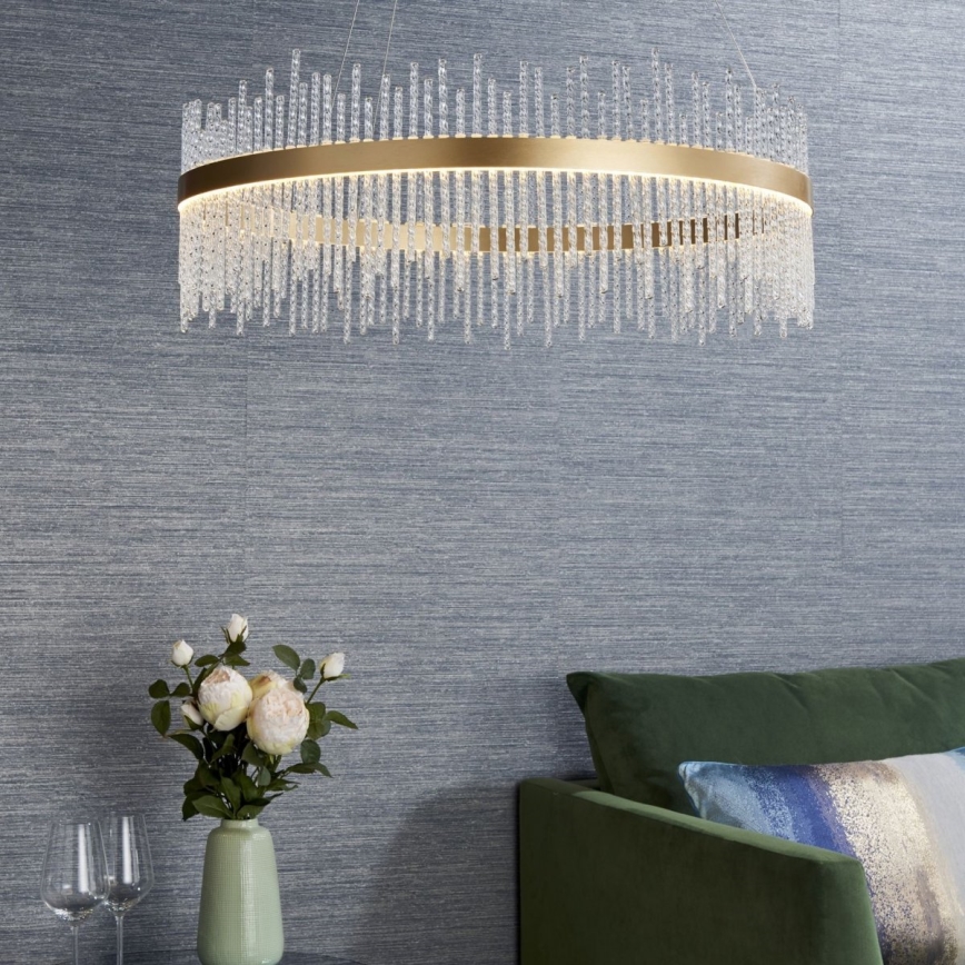 Endon 81908 - LED luster s prigušivanjem na užetu ADRIEL LED/58W/230V 3000K promjer 70 cm zlatna/prozirna