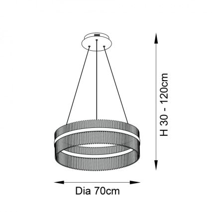 Endon 81908 - LED luster s prigušivanjem na užetu ADRIEL LED/58W/230V 3000K promjer 70 cm zlatna/prozirna