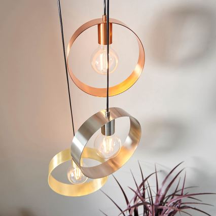 Endon 81922 - Luster na sajli HOOP 3xE27/40W/230V zlatni/bakreni/matni krom