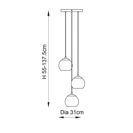 Endon 91971 - Luster na sajli DIMPLE 3xE14/25W/230V zlatna/dimno-bež