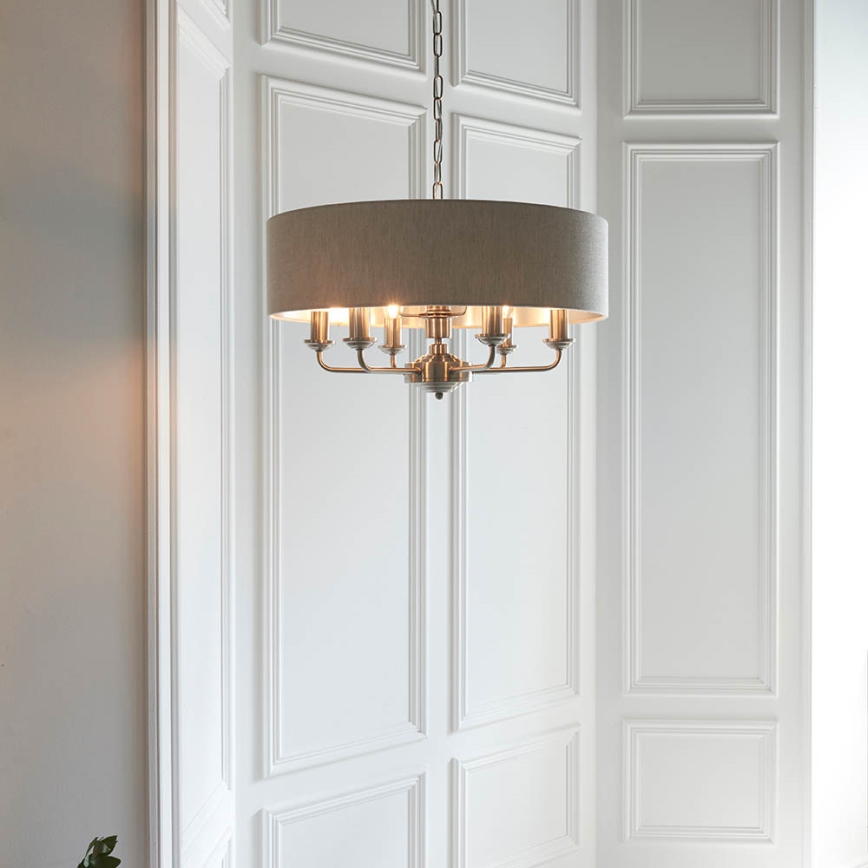Endon 94357 - Luster na lancu HIGHCLERE 6xE14/40W/230V Ø 55 cm bež/matni krom