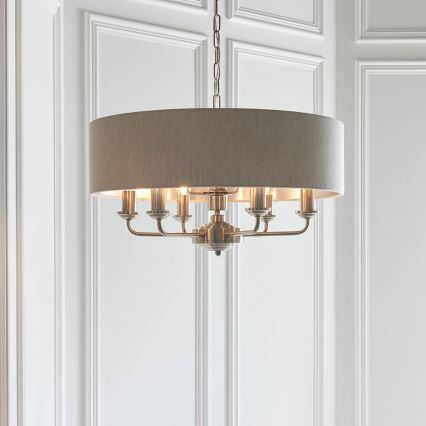Endon 94357 - Luster na lancu HIGHCLERE 6xE14/40W/230V Ø 55 cm bež/matni krom