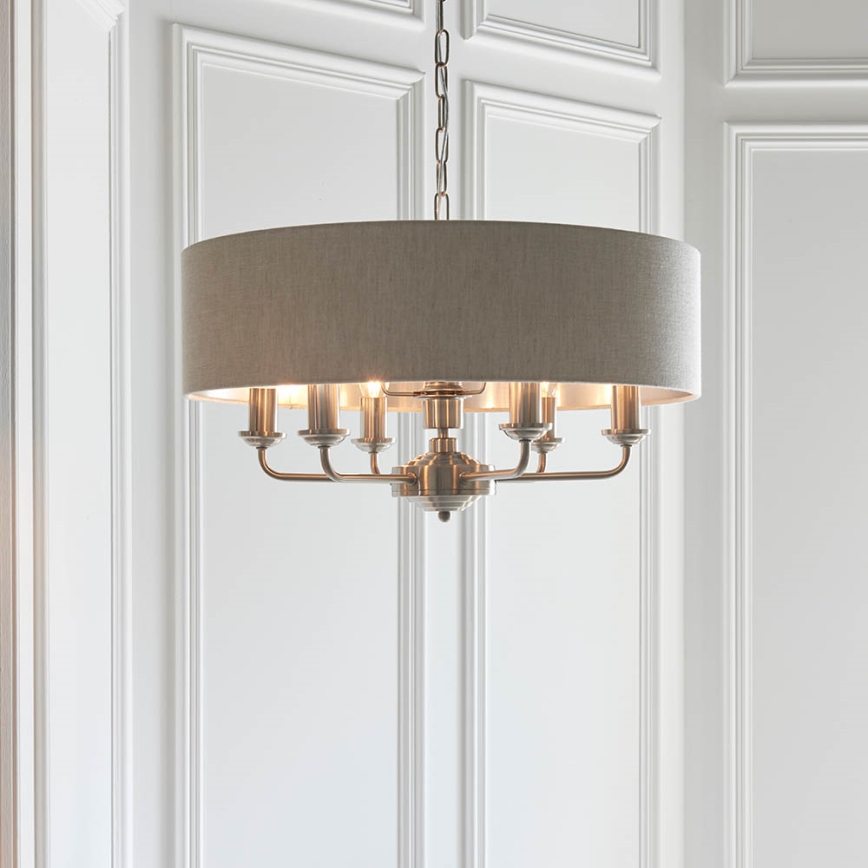 Endon 94357 - Luster na lancu HIGHCLERE 6xE14/40W/230V Ø 55 cm bež/matni krom