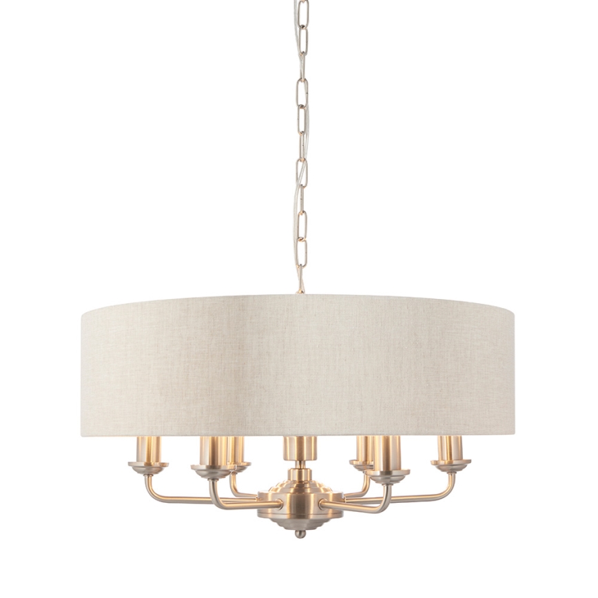 Endon 94357 - Luster na lancu HIGHCLERE 6xE14/40W/230V Ø 55 cm bež/matni krom