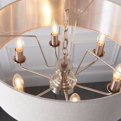 Endon 94357 - Luster na lancu HIGHCLERE 6xE14/40W/230V Ø 55 cm bež/matni krom