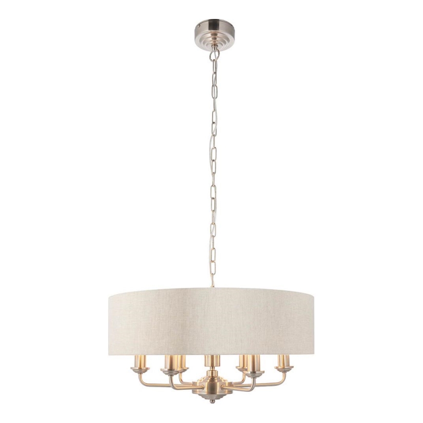 Endon 94357 - Luster na lancu HIGHCLERE 6xE14/40W/230V Ø 55 cm bež/matni krom