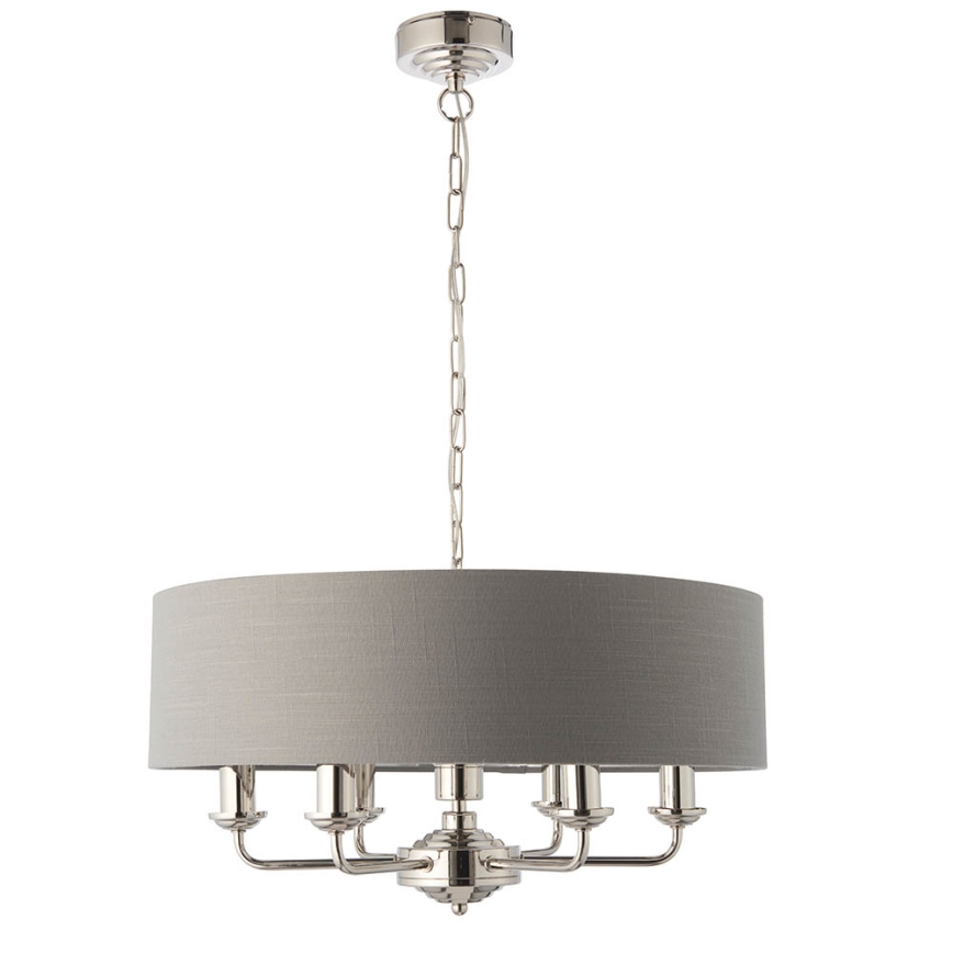 Endon 94373 - Luster na lancu HIGHCLERE 6xE14/40W/230V siva/sjajni krom