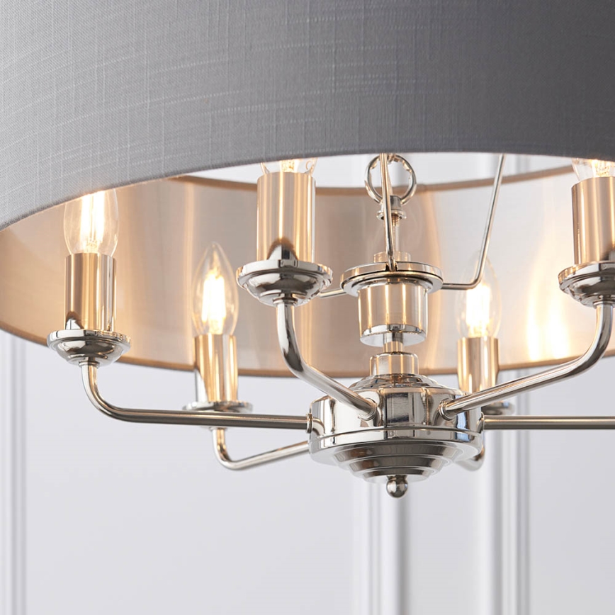 Endon 94373 - Luster na lancu HIGHCLERE 6xE14/40W/230V siva/sjajni krom