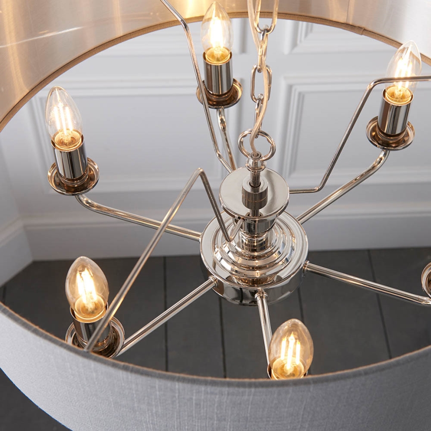 Endon 94373 - Luster na lancu HIGHCLERE 6xE14/40W/230V siva/sjajni krom
