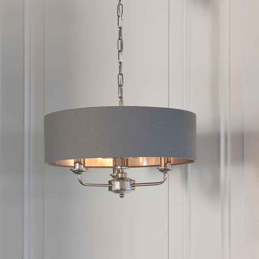 Endon 94377 - Luster na lancu HIGHCLERE 3xE14/40W/230V siva/sjajni krom