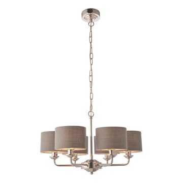 Endon 94381 - Luster na lancu HIGHCLERE 6xE14/28W/230V siva/sjajni krom