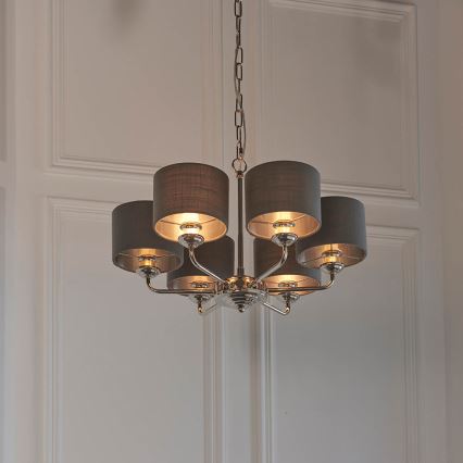 Endon 94381 - Luster na lancu HIGHCLERE 6xE14/28W/230V siva/sjajni krom