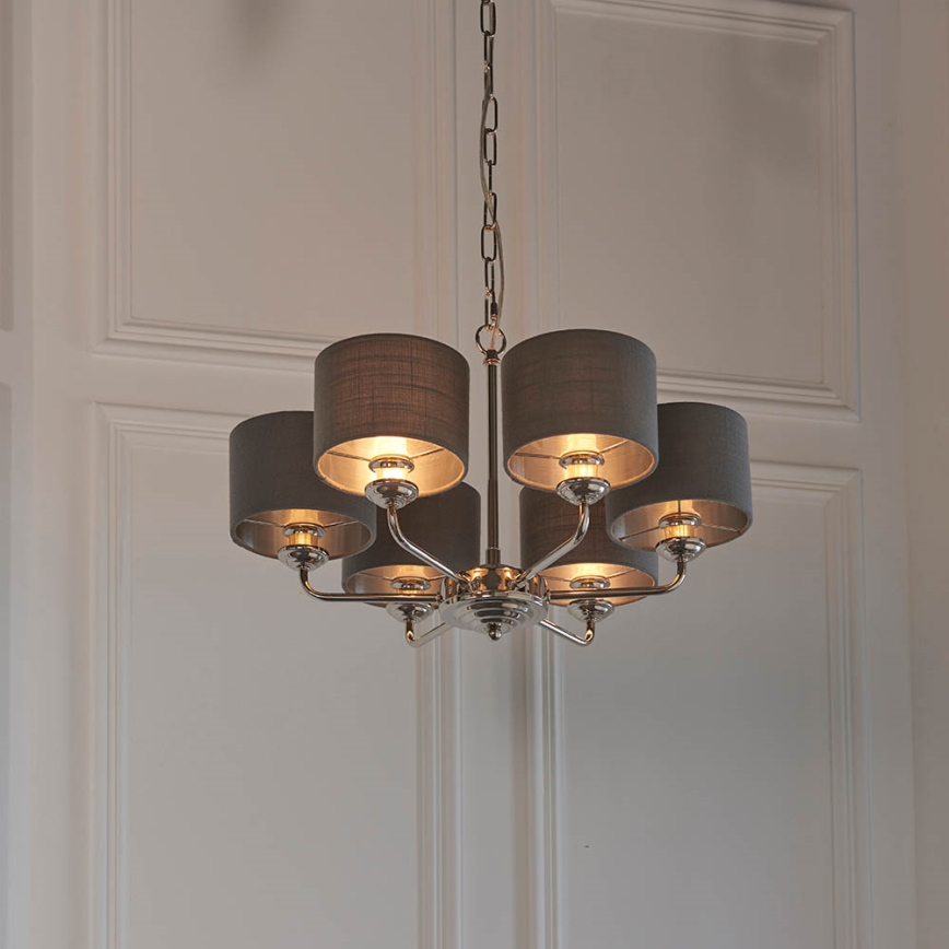Endon 94381 - Luster na lancu HIGHCLERE 6xE14/28W/230V siva/sjajni krom