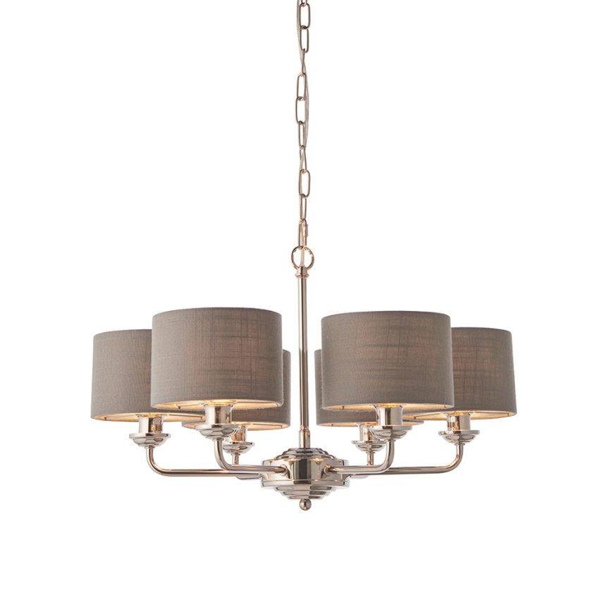Endon 94381 - Luster na lancu HIGHCLERE 6xE14/28W/230V siva/sjajni krom