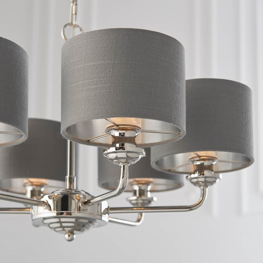 Endon 94381 - Luster na lancu HIGHCLERE 6xE14/28W/230V siva/sjajni krom
