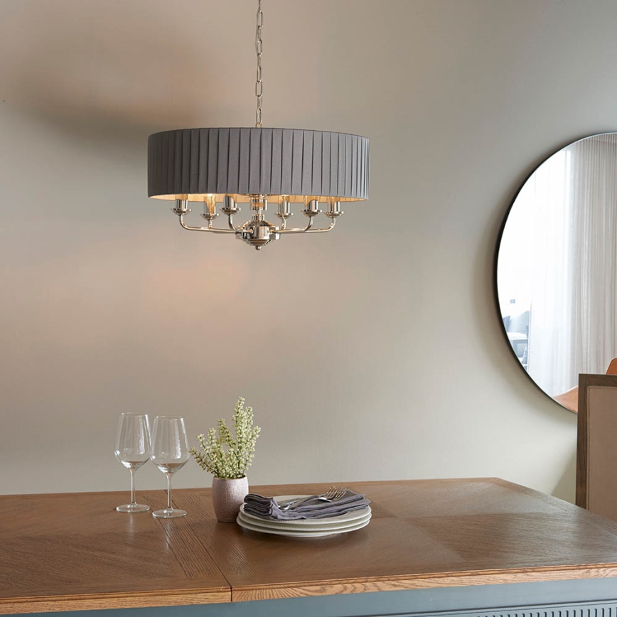 Endon 94397 - Luster na lancu HIGHCLERE 6xE14/40W/230V siva/sjajni krom
