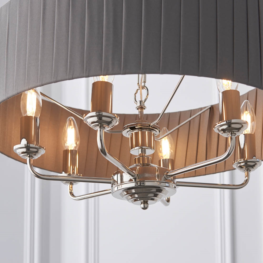 Endon 94397 - Luster na lancu HIGHCLERE 6xE14/40W/230V siva/sjajni krom