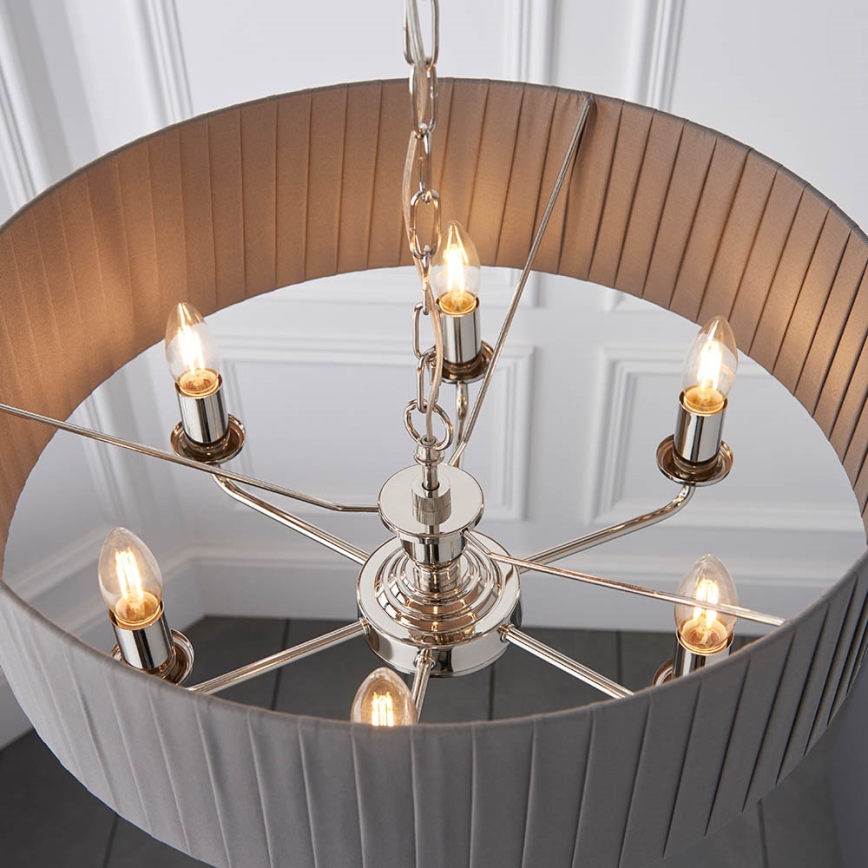 Endon 94397 - Luster na lancu HIGHCLERE 6xE14/40W/230V siva/sjajni krom