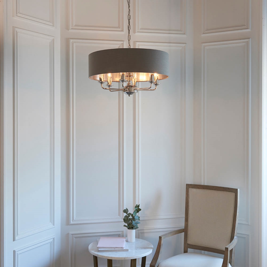 Endon 94415 - Luster na lancu HIGHCLERE 8xE14/40W/230V siva/sjajni krom pr. 70 cm