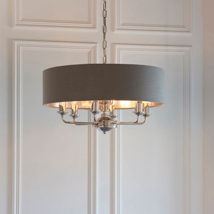 Endon 94415 - Luster na lancu HIGHCLERE 8xE14/40W/230V siva/sjajni krom pr. 70 cm