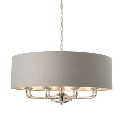 Endon 94415 - Luster na lancu HIGHCLERE 8xE14/40W/230V siva/sjajni krom pr. 70 cm