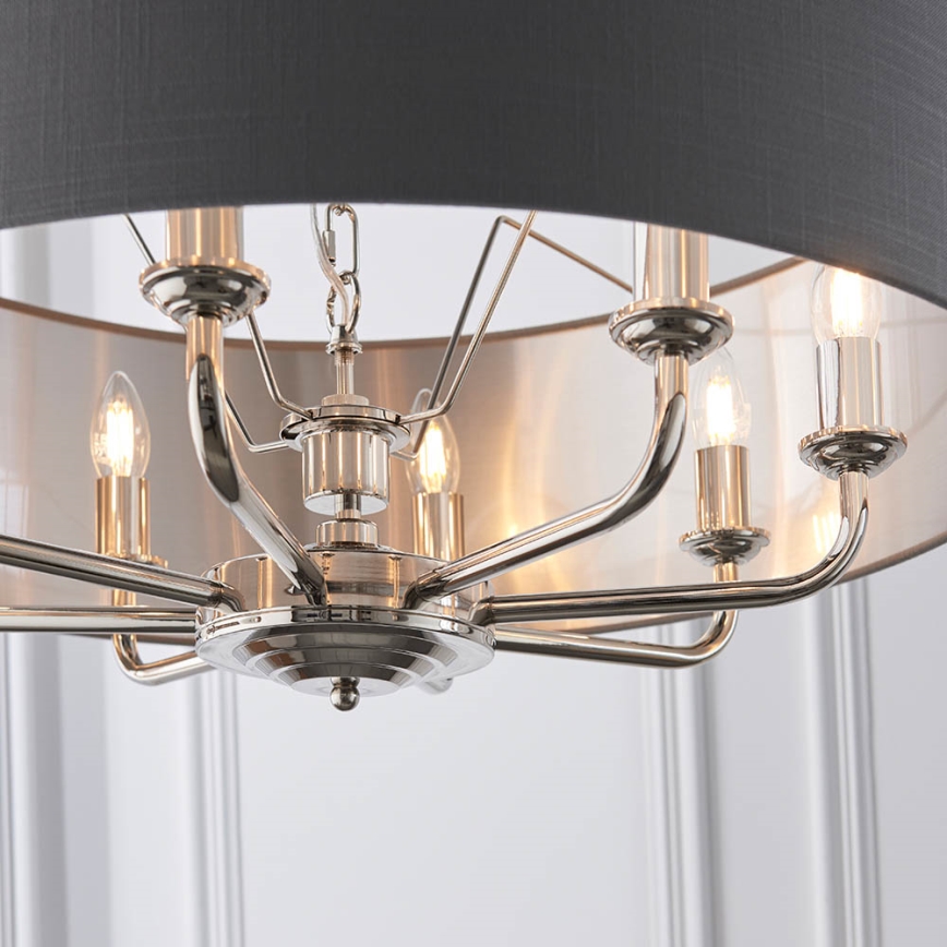 Endon 94415 - Luster na lancu HIGHCLERE 8xE14/40W/230V siva/sjajni krom pr. 70 cm
