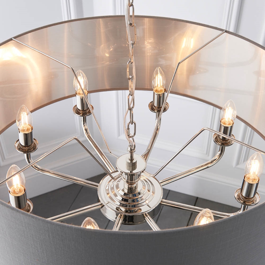 Endon 94415 - Luster na lancu HIGHCLERE 8xE14/40W/230V siva/sjajni krom pr. 70 cm