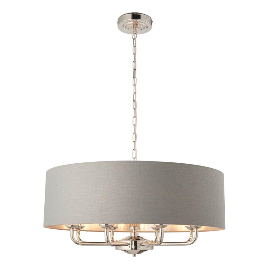 Endon 94415 - Luster na lancu HIGHCLERE 8xE14/40W/230V siva/sjajni krom pr. 70 cm