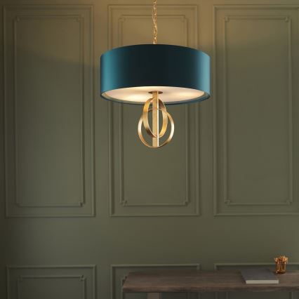 Endon 95220 - Luster na lancu 3xE27/10W/230V Ø 60 cm plava/mesing