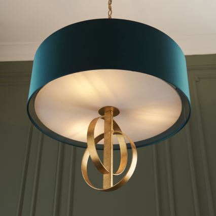 Endon 95220 - Luster na lancu 3xE27/10W/230V Ø 60 cm plava/mesing
