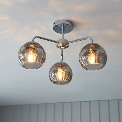 Endon 97971 - Stropni luster DIMPLE 3xE14/7W/230V sjajni krom/zadimljeno-siva