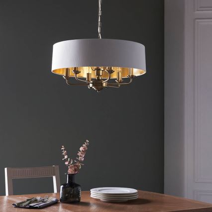 Endon 98933 - Luster na lancu HIGHCLERE 6xE14/40W/230V bijela/mesing