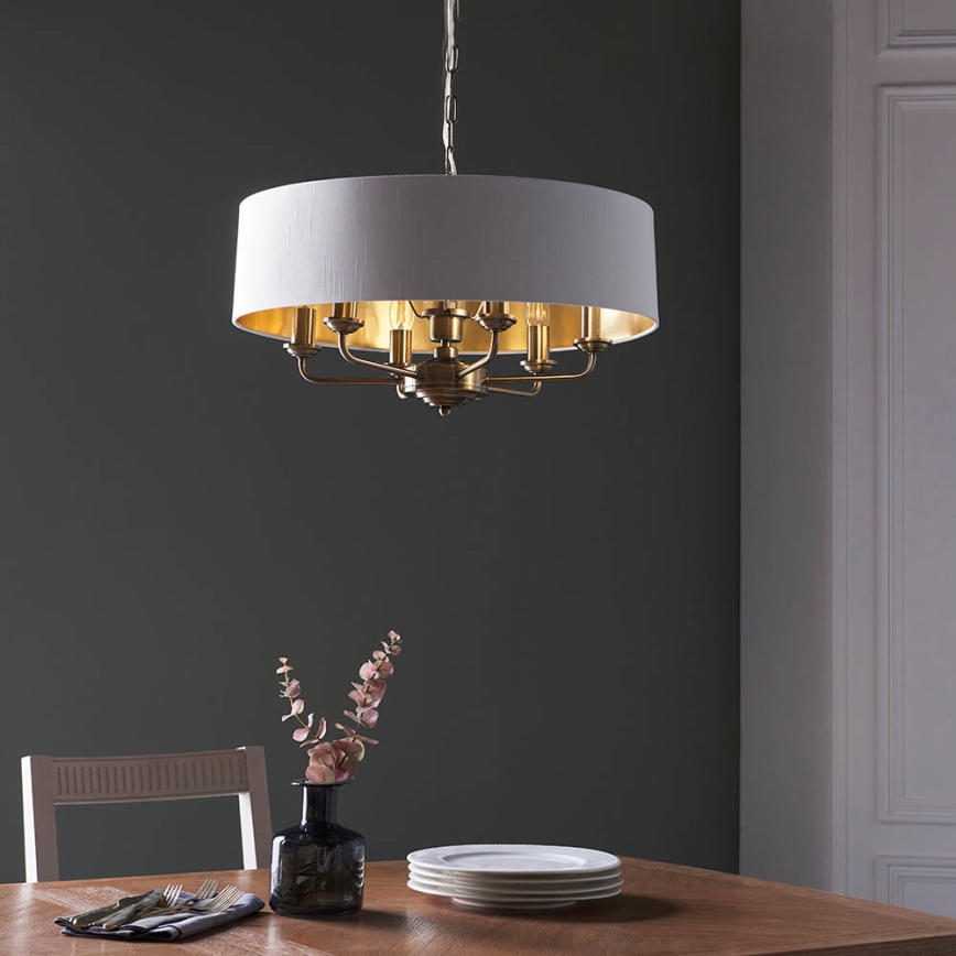 Endon 98933 - Luster na lancu HIGHCLERE 6xE14/40W/230V bijela/mesing