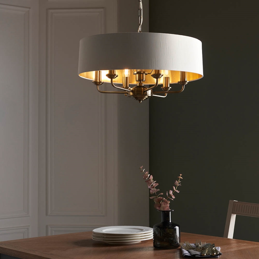 Endon 98933 - Luster na lancu HIGHCLERE 6xE14/40W/230V bijela/mesing