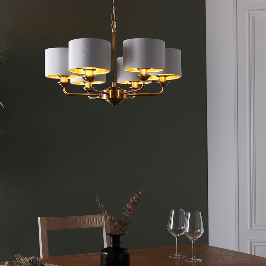 Endon 98936 - Luster na lancu HIGHCLERE 6xE14/28W/230V bijela/mesing