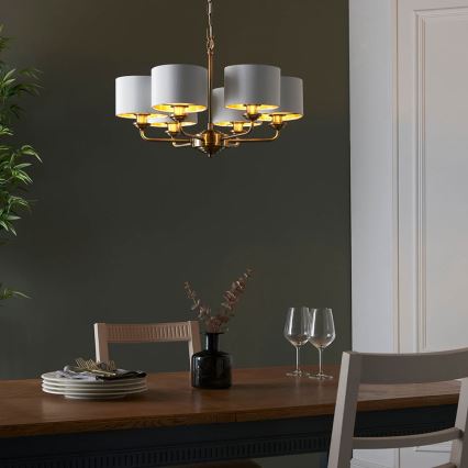 Endon 98936 - Luster na lancu HIGHCLERE 6xE14/28W/230V bijela/mesing