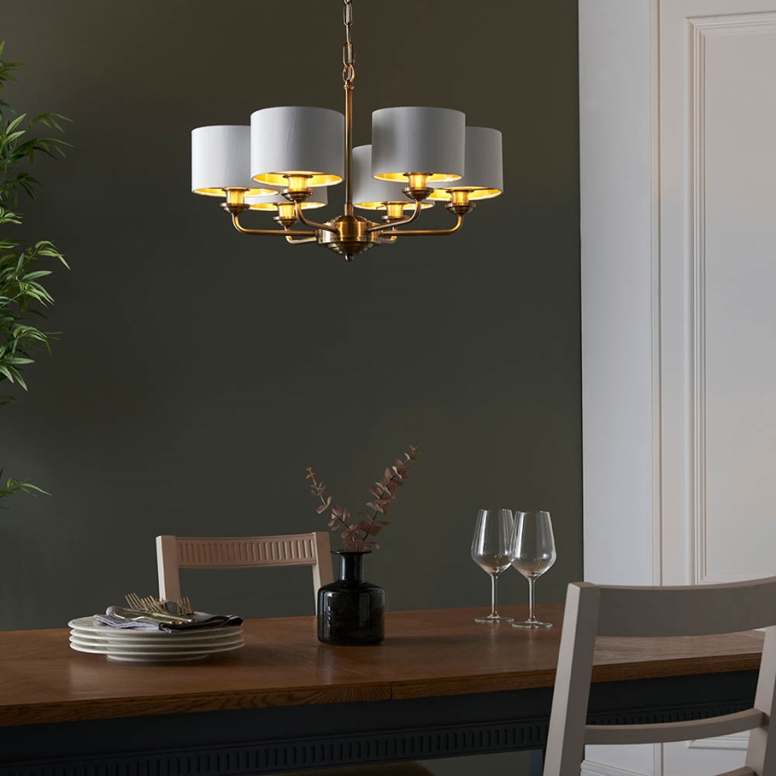 Endon 98936 - Luster na lancu HIGHCLERE 6xE14/28W/230V bijela/mesing
