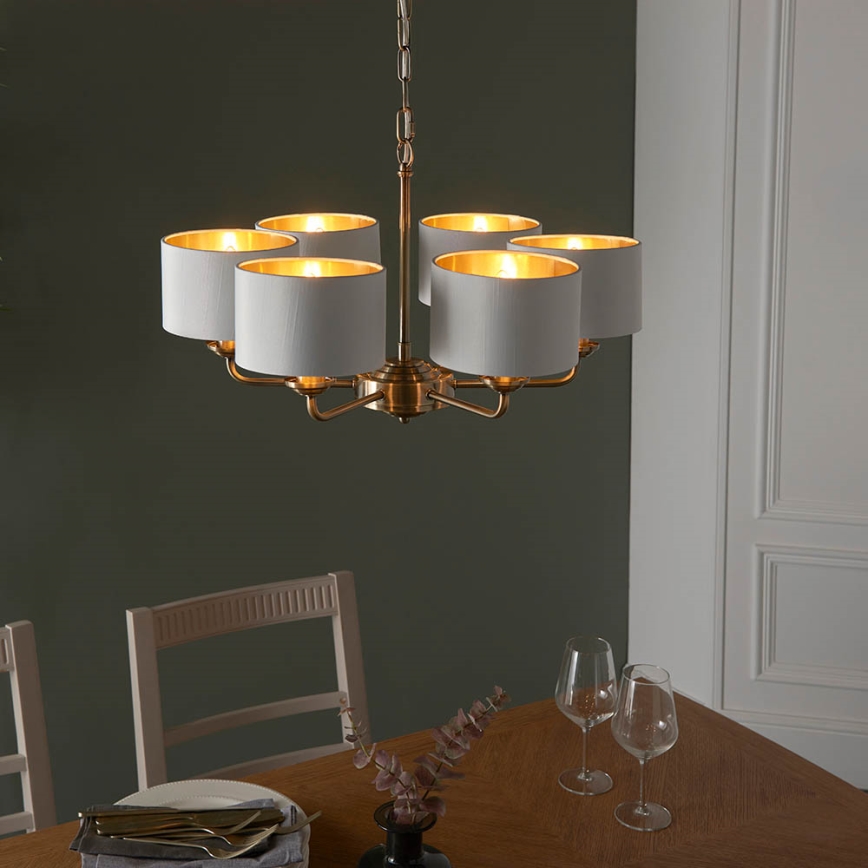 Endon 98936 - Luster na lancu HIGHCLERE 6xE14/28W/230V bijela/mesing